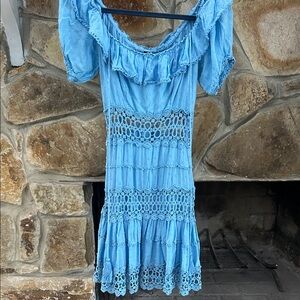 Free People Sky Blue Crochet Mini Dress